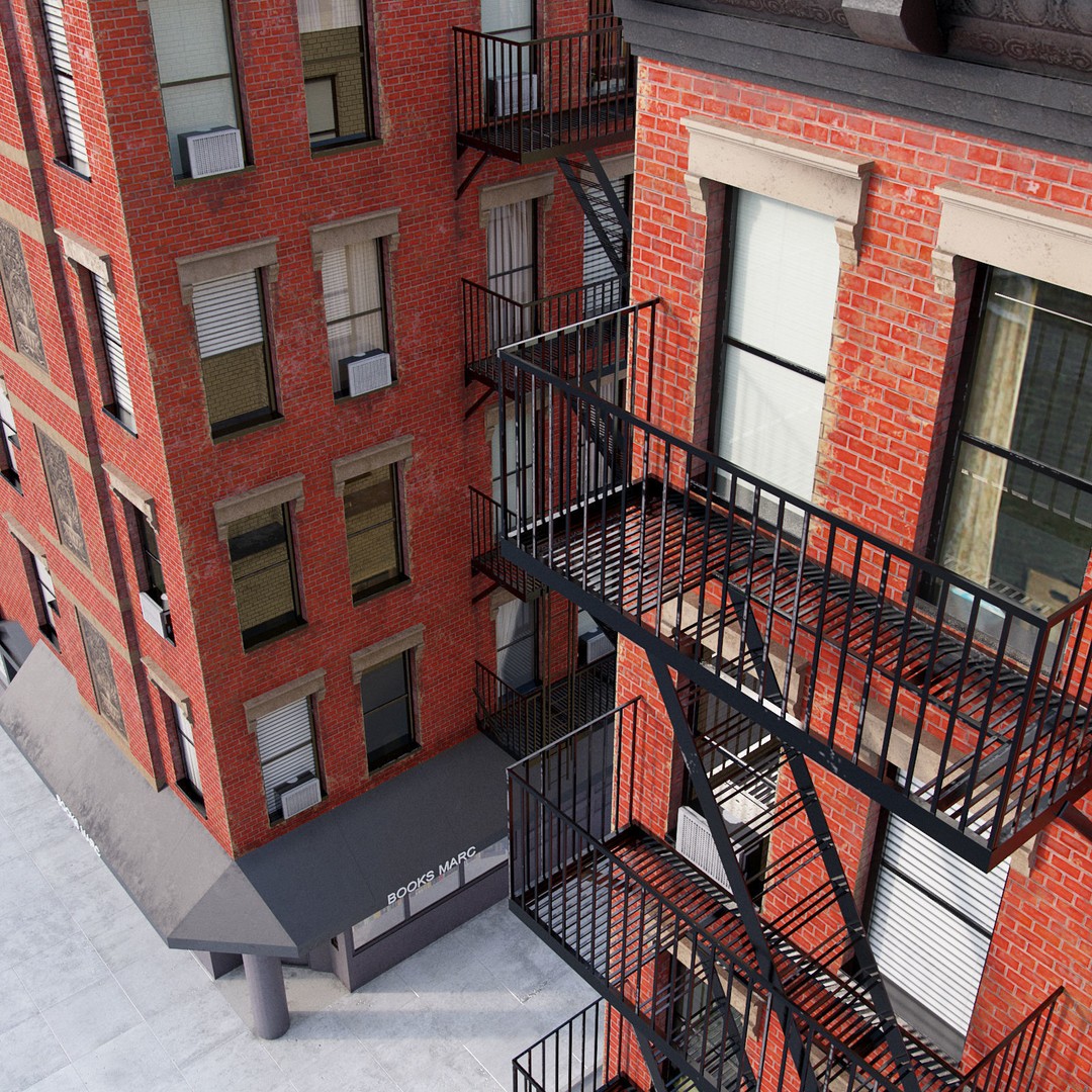 New York Corner Building 3D Model – Low Poly Game Asset, FBX, PBR - View 7