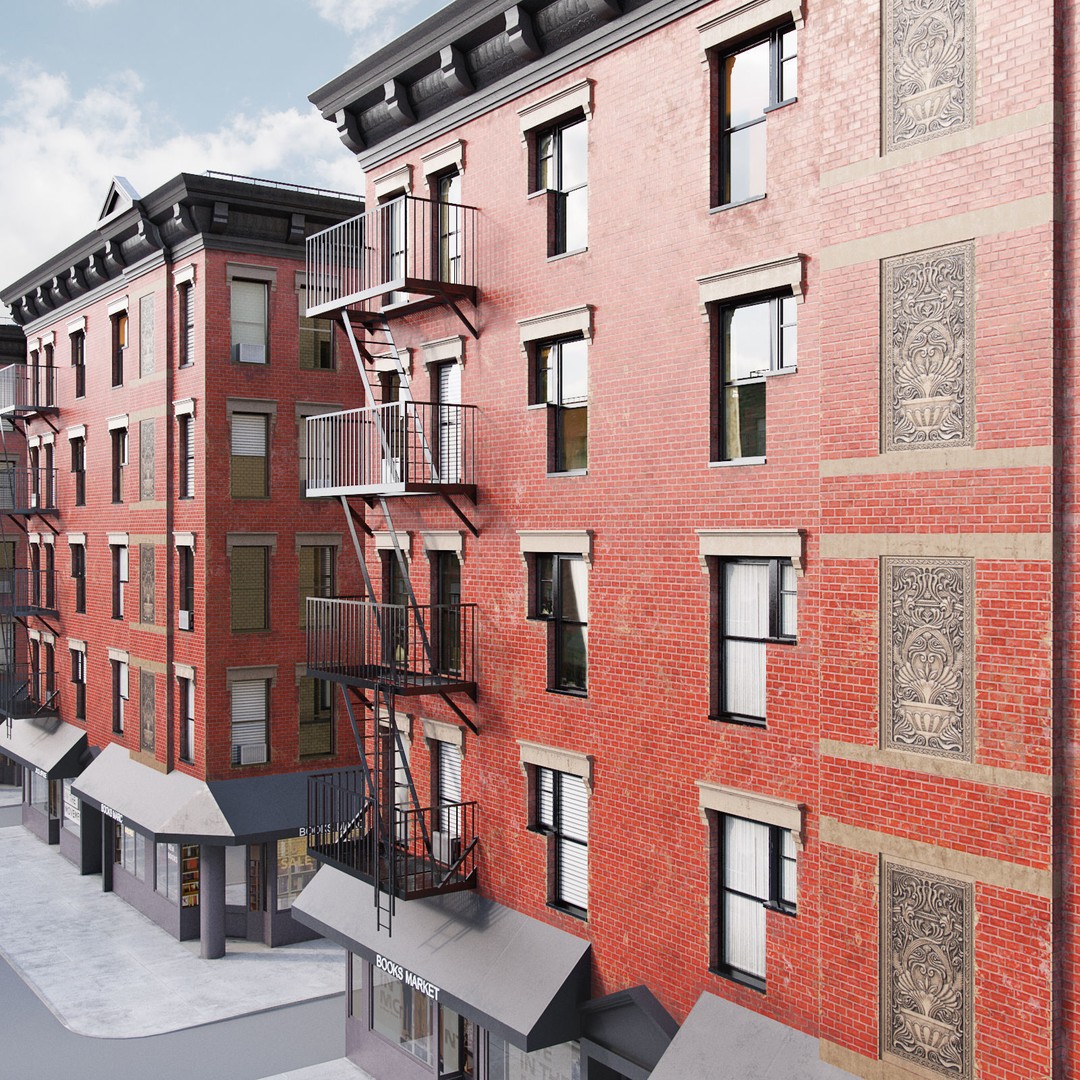 New York Corner Building 3D Model – Low Poly Game Asset, FBX, PBR - View 8