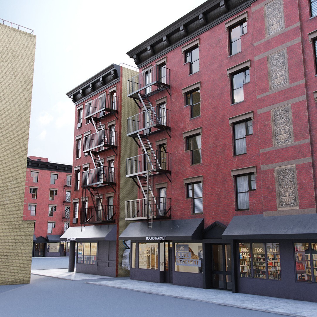 New York Corner Building 3D Model – Low Poly Game Asset, FBX, PBR - View 9