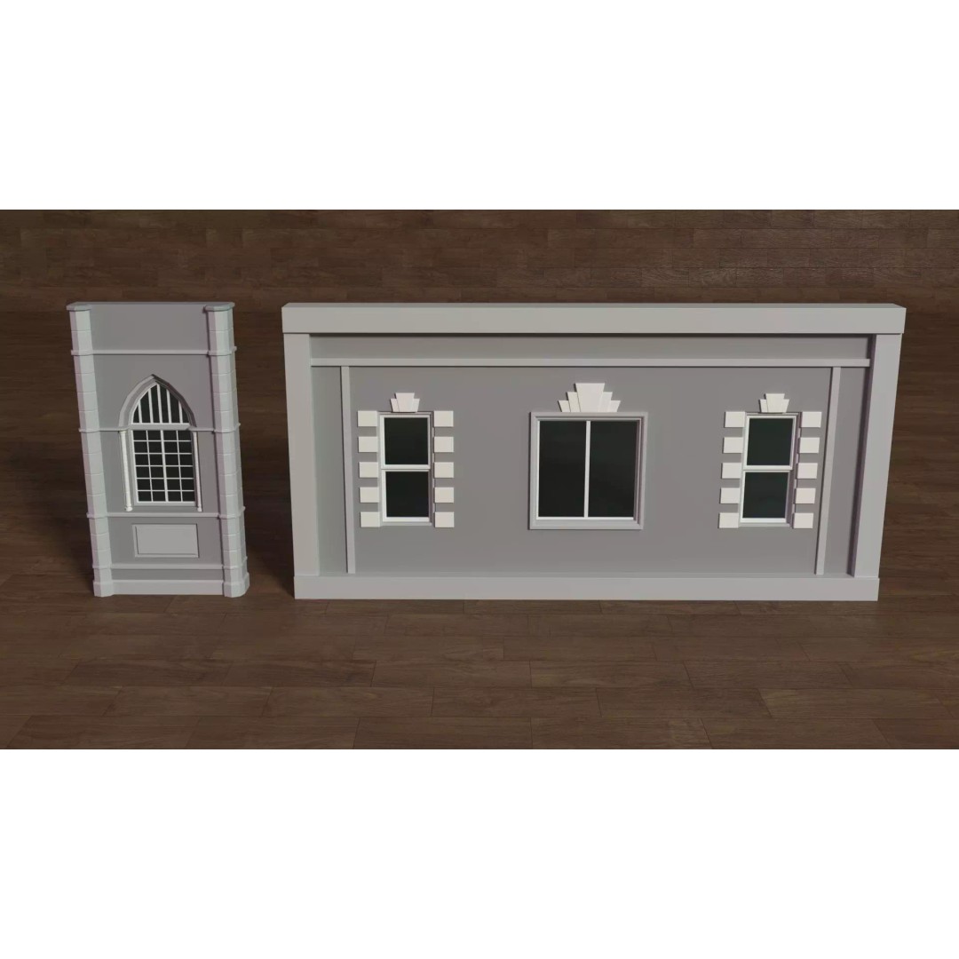 Building Facade 3D Model – Low Poly Collection of 27 Pieces, FBX