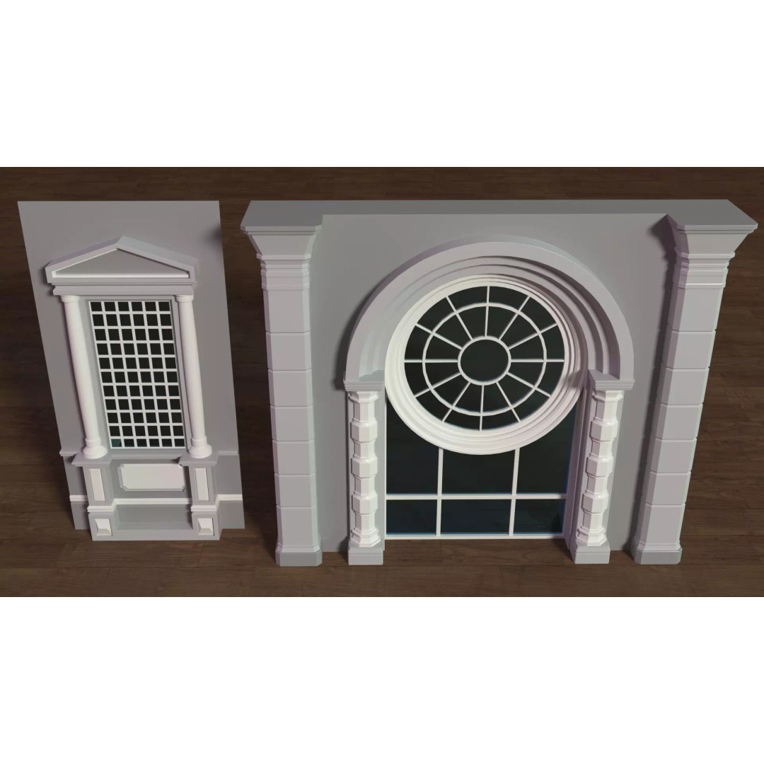 Building Facade 3D Model – Low Poly Collection of 27 Pieces, FBX - View 10