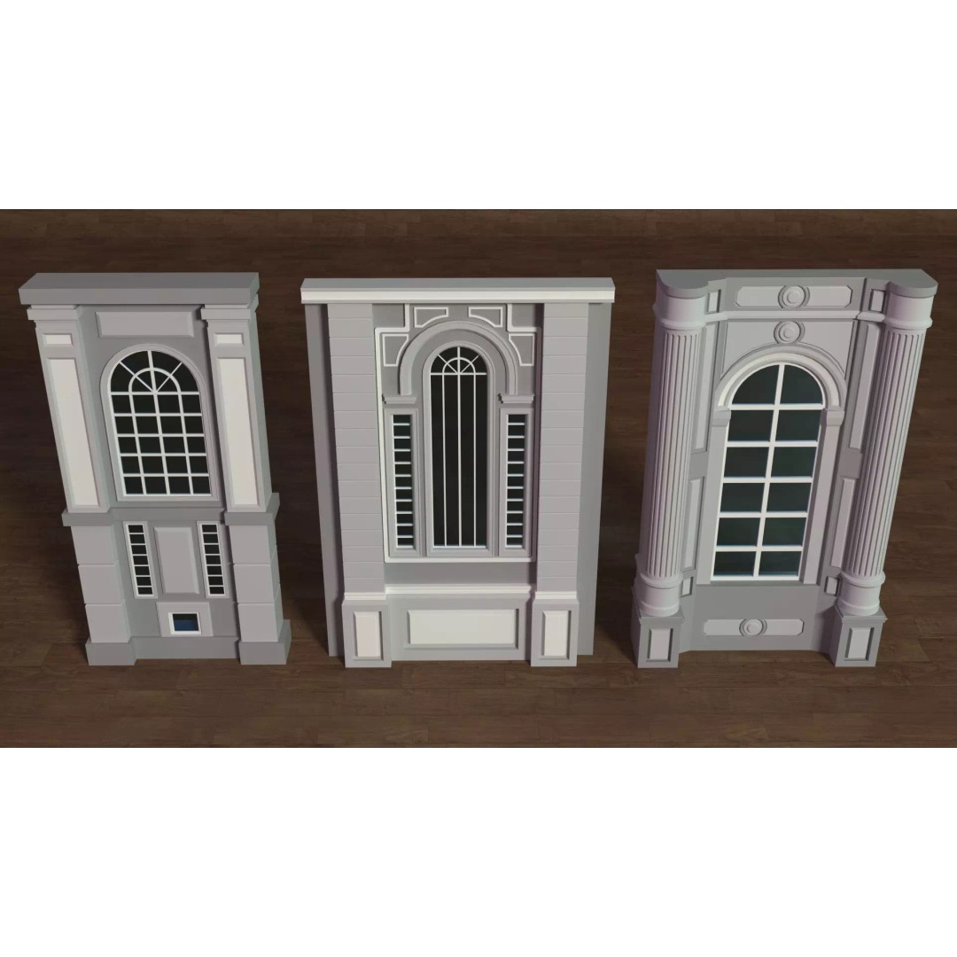 Building Facade 3D Model – Low Poly Collection of 27 Pieces, FBX - View 11
