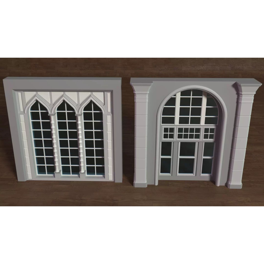 Building Facade 3D Model – Low Poly Collection of 27 Pieces, FBX - View 12