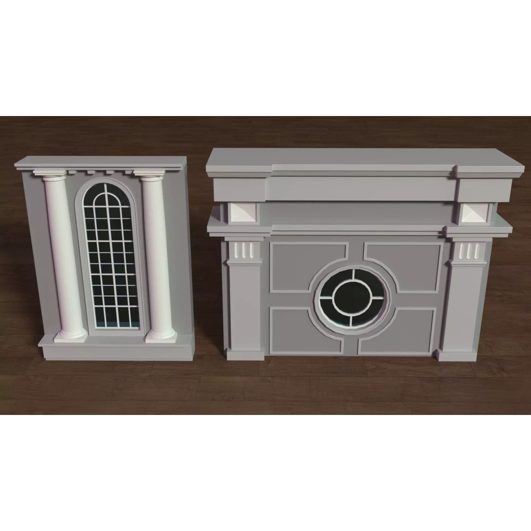 Building Facade 3D Model – Low Poly Collection of 27 Pieces, FBX - View 13