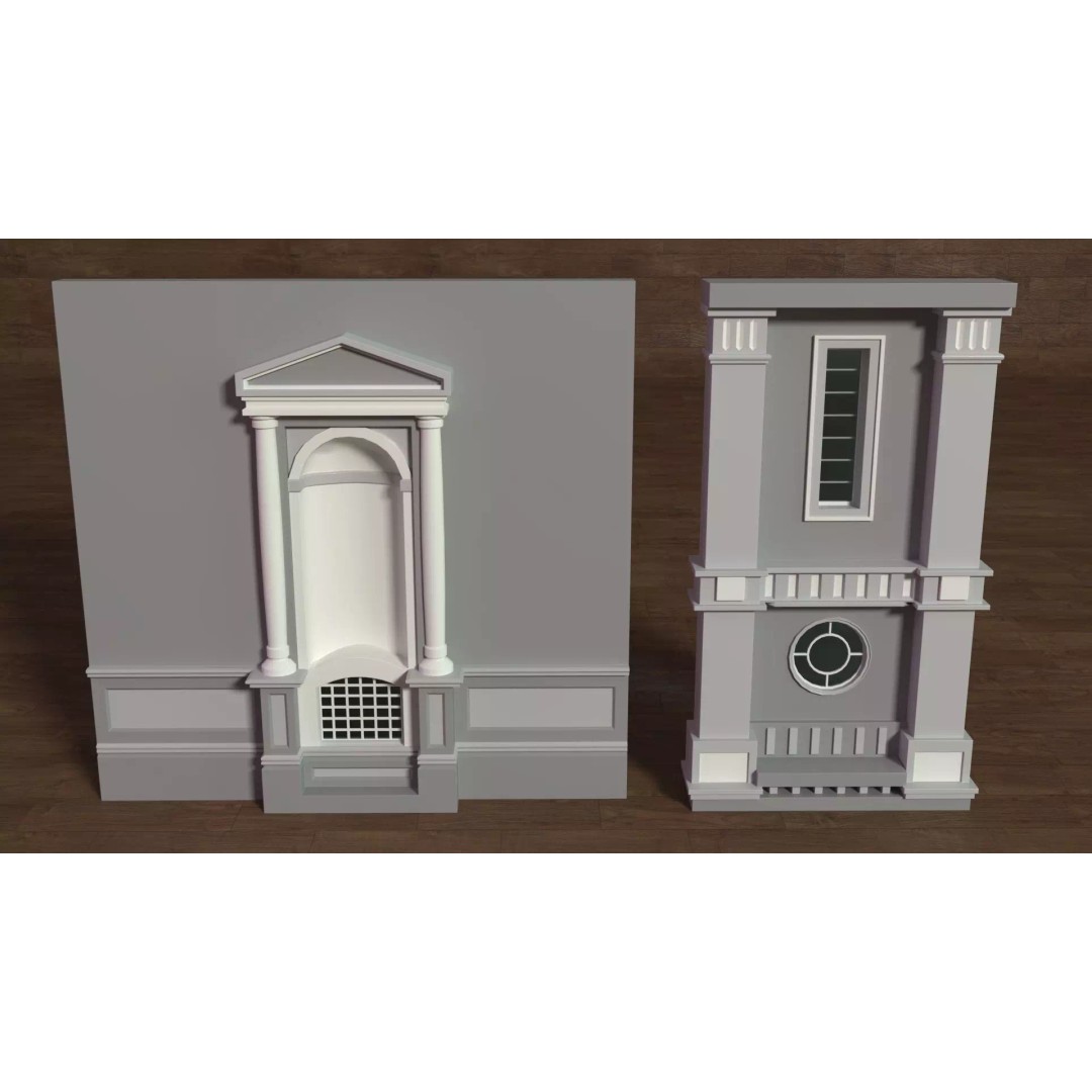 Building Facade 3D Model – Low Poly Collection of 27 Pieces, FBX - View 14