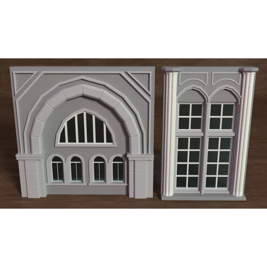 Building Facade 3D Model – Low Poly Collection of 27 Pieces, FBX - View 15