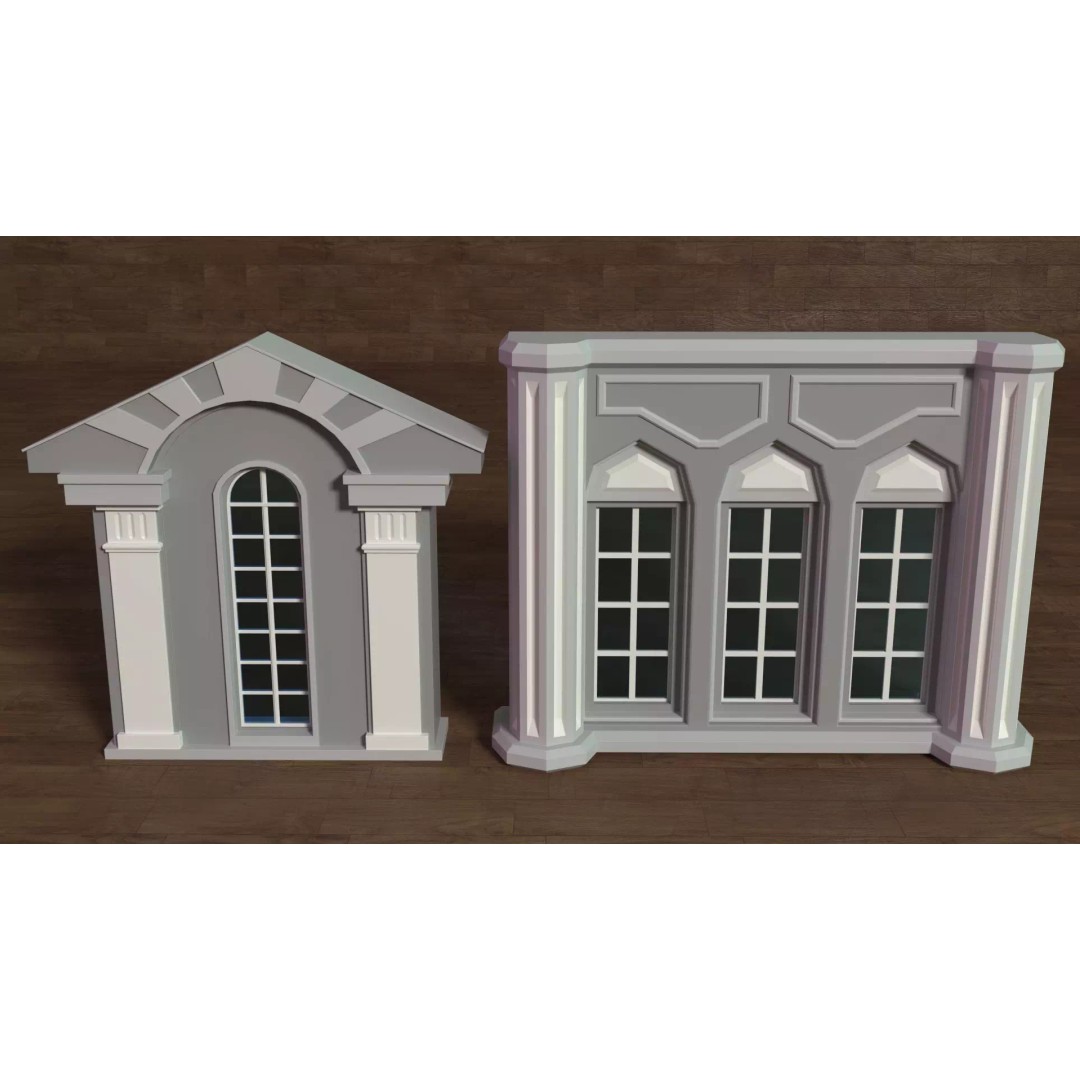 Building Facade 3D Model – Low Poly Collection of 27 Pieces, FBX - View 16