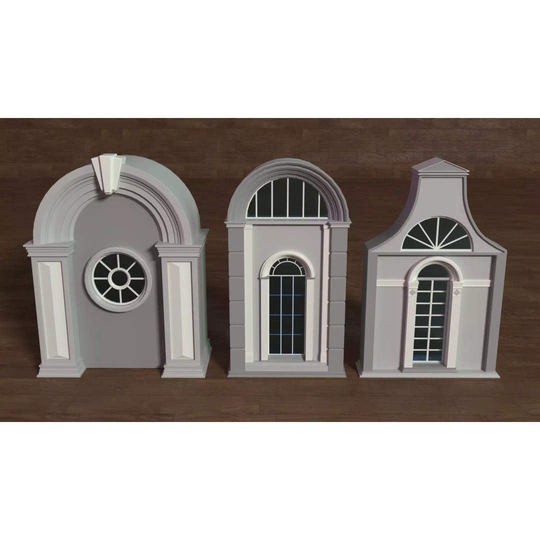 Building Facade 3D Model – Low Poly Collection of 27 Pieces, FBX - View 17