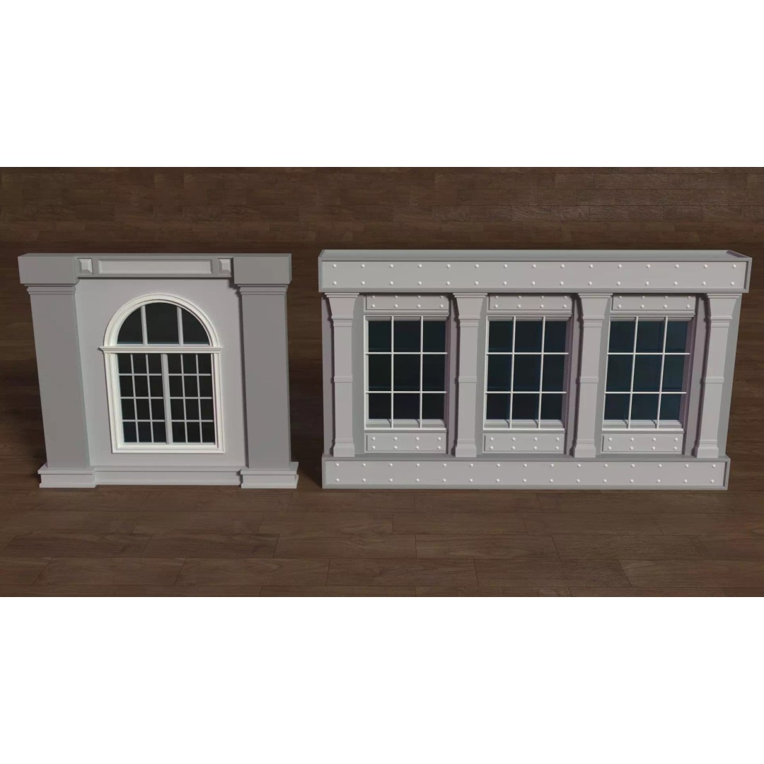 Building Facade 3D Model – Low Poly Collection of 27 Pieces, FBX - View 18