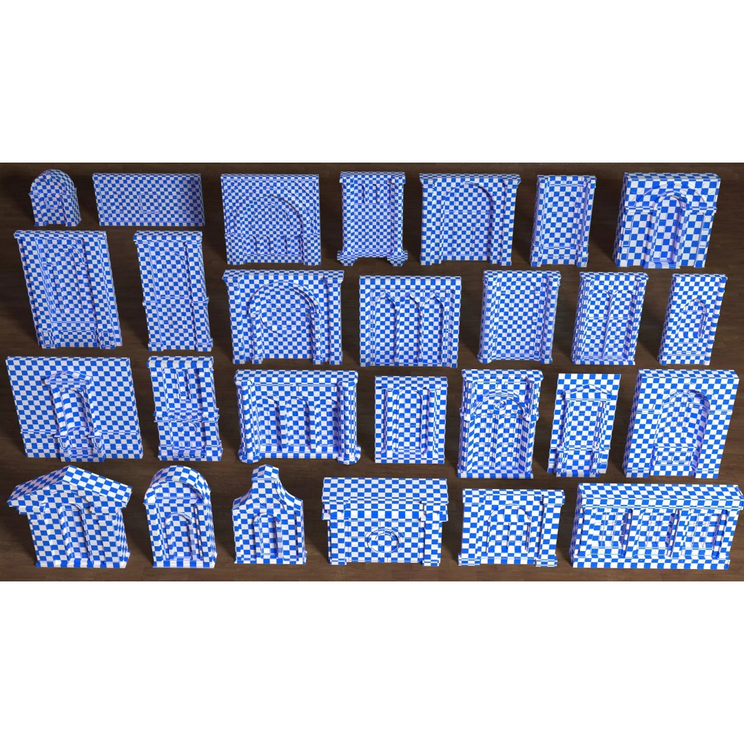 Building Facade 3D Model – Low Poly Collection of 27 Pieces, FBX - View 4