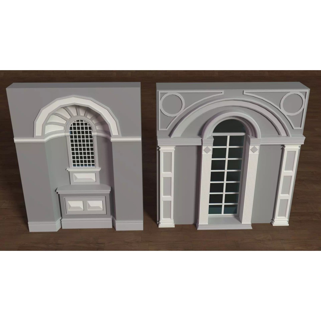 Building Facade 3D Model – Low Poly Collection of 27 Pieces, FBX - View 6