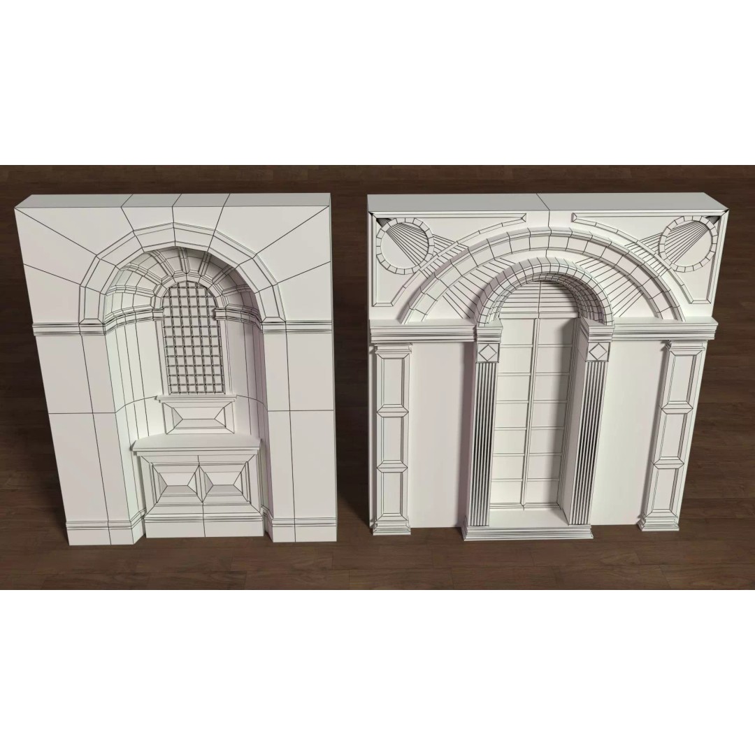 Building Facade 3D Model – Low Poly Collection of 27 Pieces, FBX - View 7