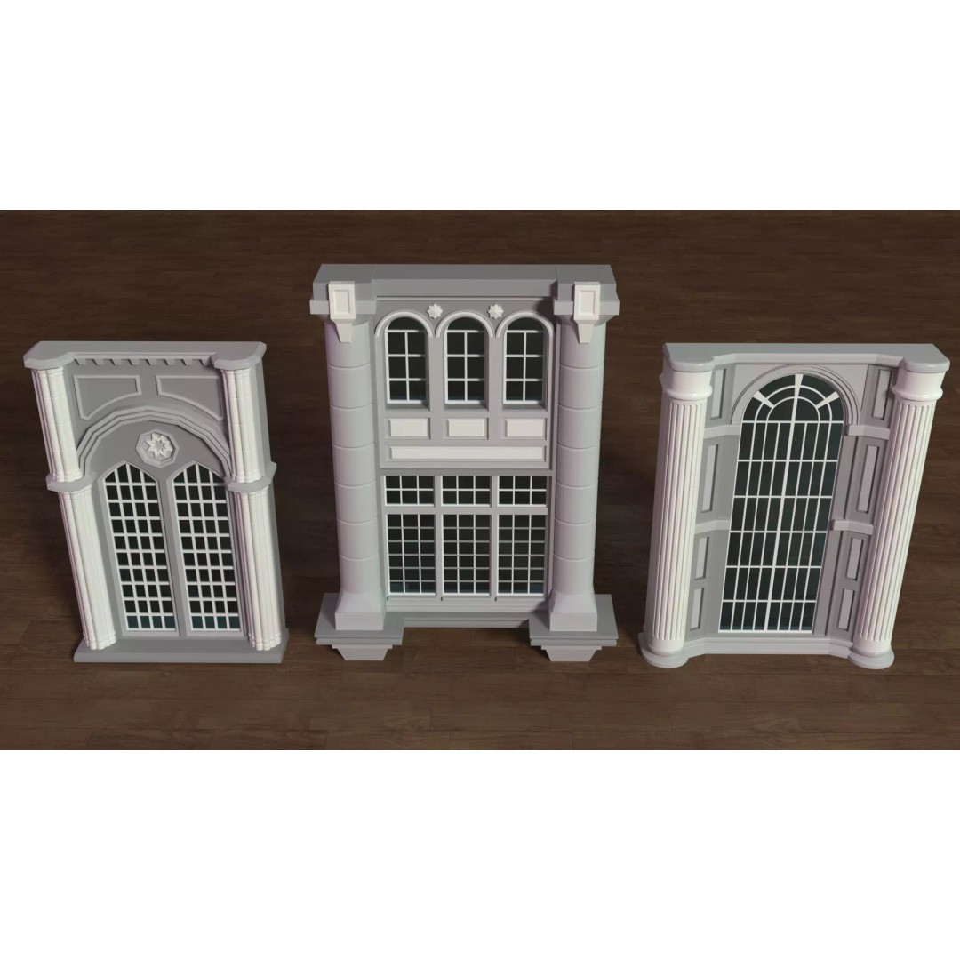 Building Facade 3D Model – Low Poly Collection of 27 Pieces, FBX - View 8