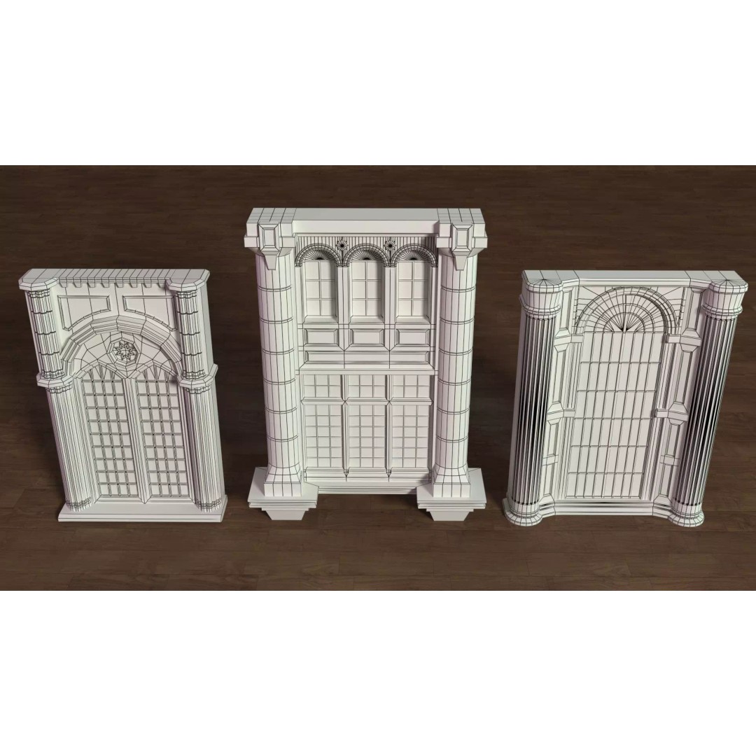 Building Facade 3D Model – Low Poly Collection of 27 Pieces, FBX - View 9