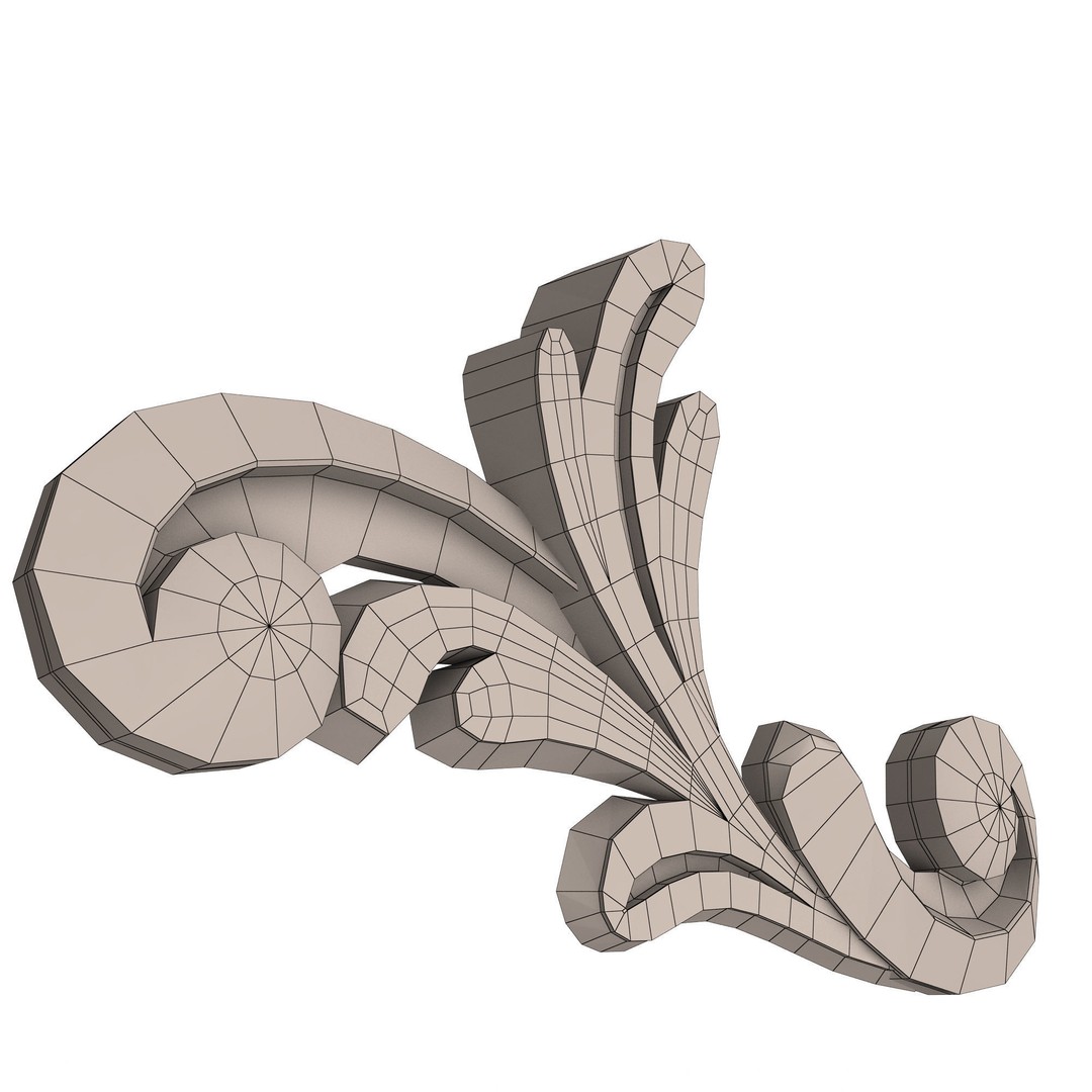 Carved Plaster Molding Decoration 3D Model – Low Poly Architectural Ornament, FBX, Blender - View 17