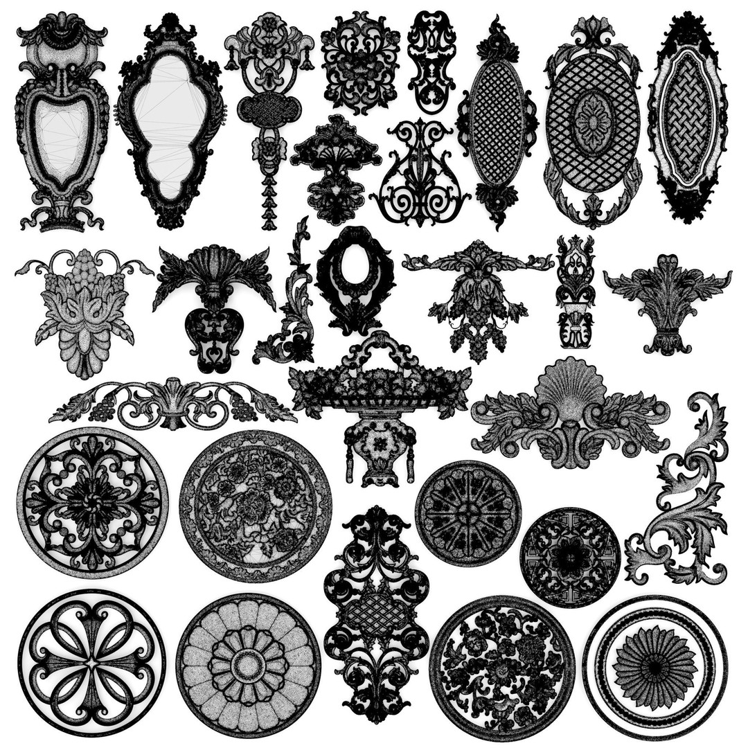 Cartouches 3D Model – Classic Stucco Ceiling Rosette, PBR Textures