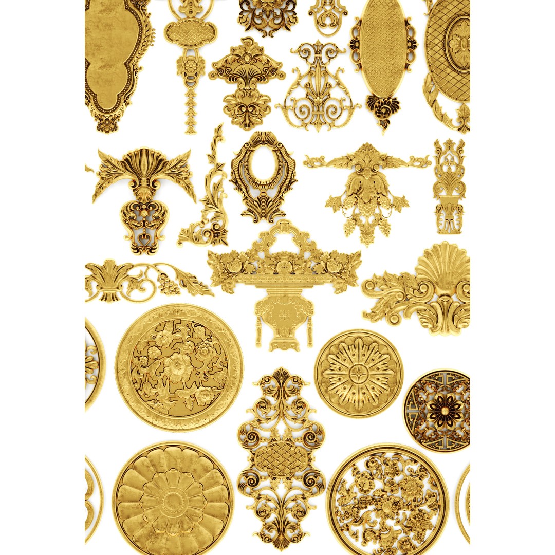 Cartouches 3D Model – Classic Stucco Ceiling Rosette, PBR Textures - View 15
