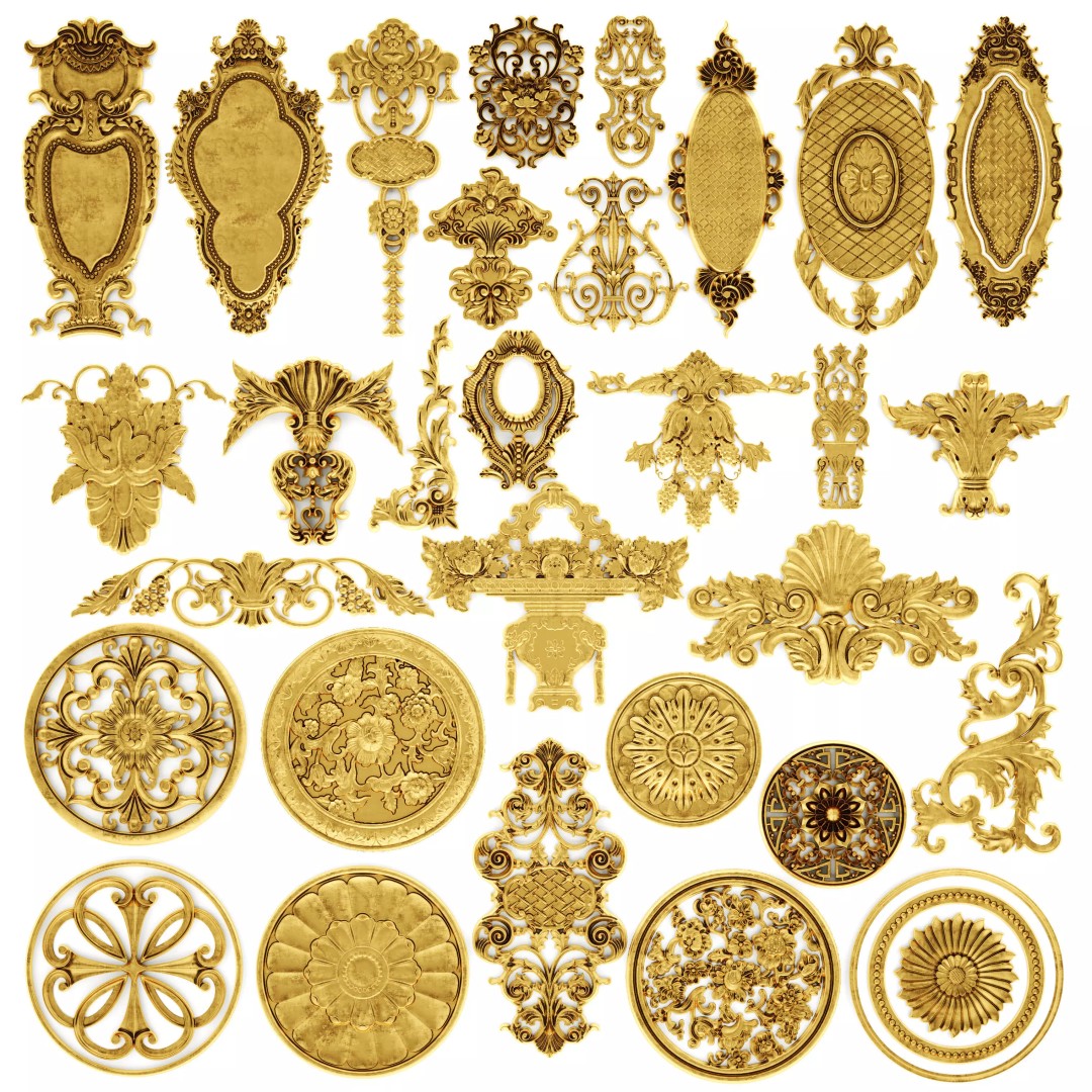 Cartouches 3D Model – Classic Stucco Ceiling Rosette, PBR Textures - View 2