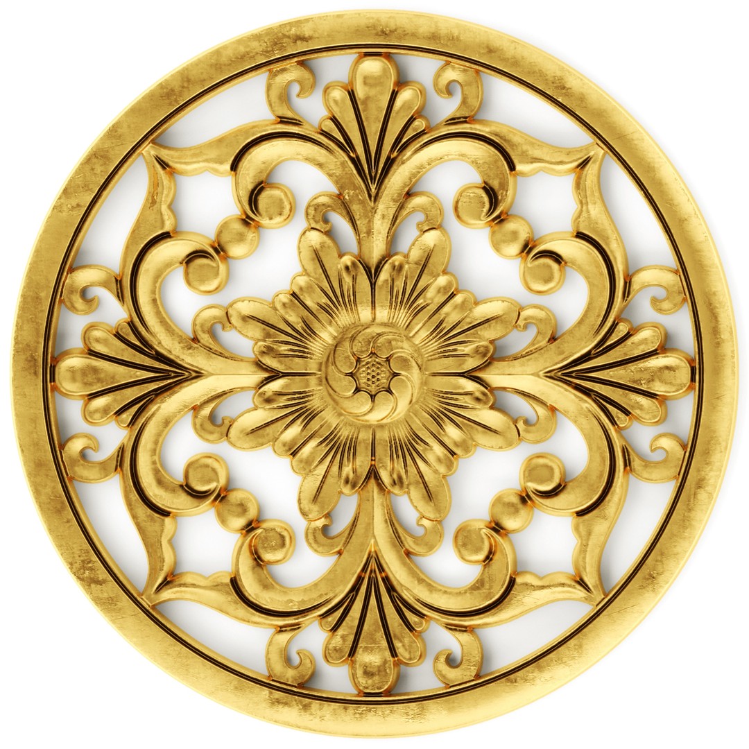 Cartouches 3D Model – Classic Stucco Ceiling Rosette, PBR Textures - View 25