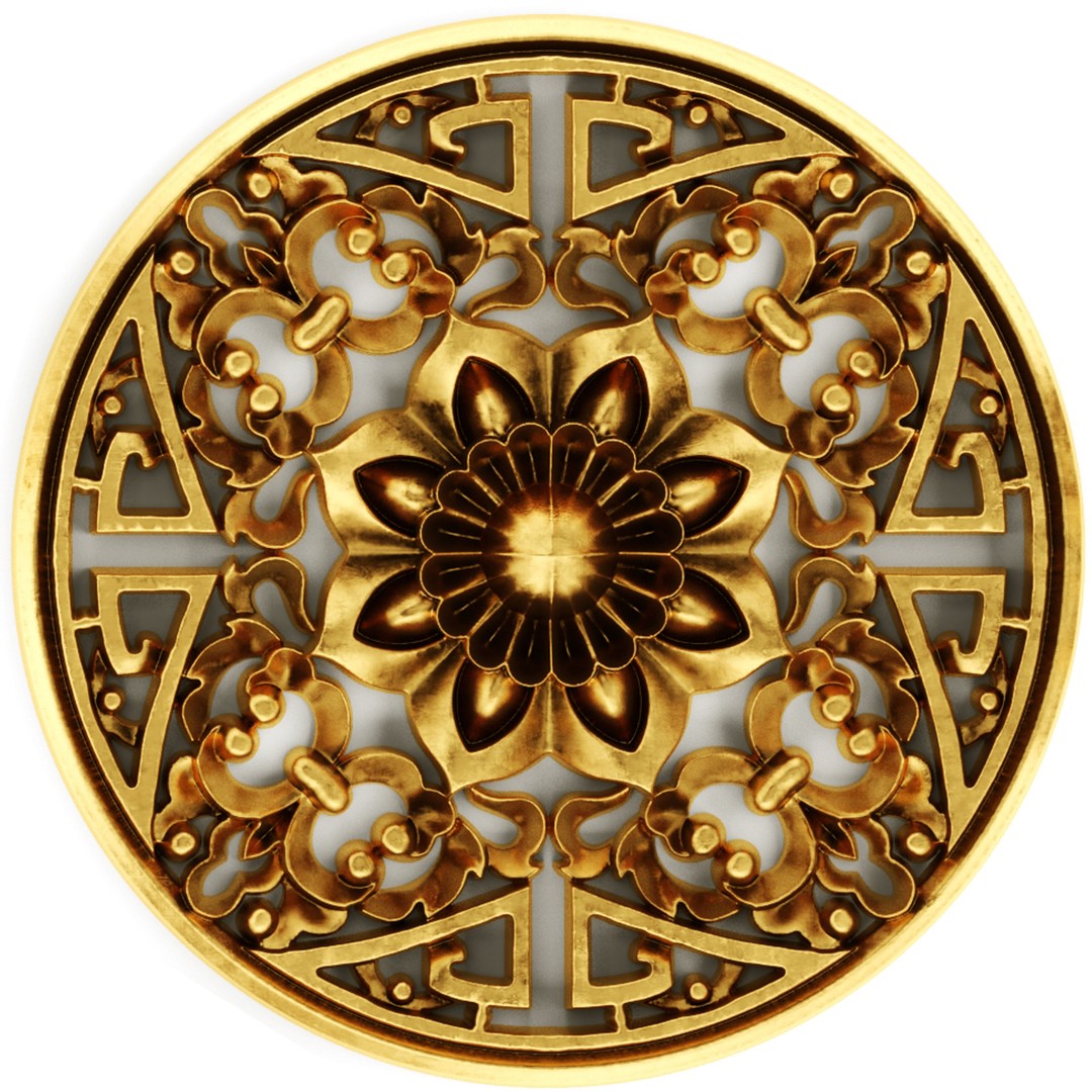 Cartouches 3D Model – Classic Stucco Ceiling Rosette, PBR Textures - View 31
