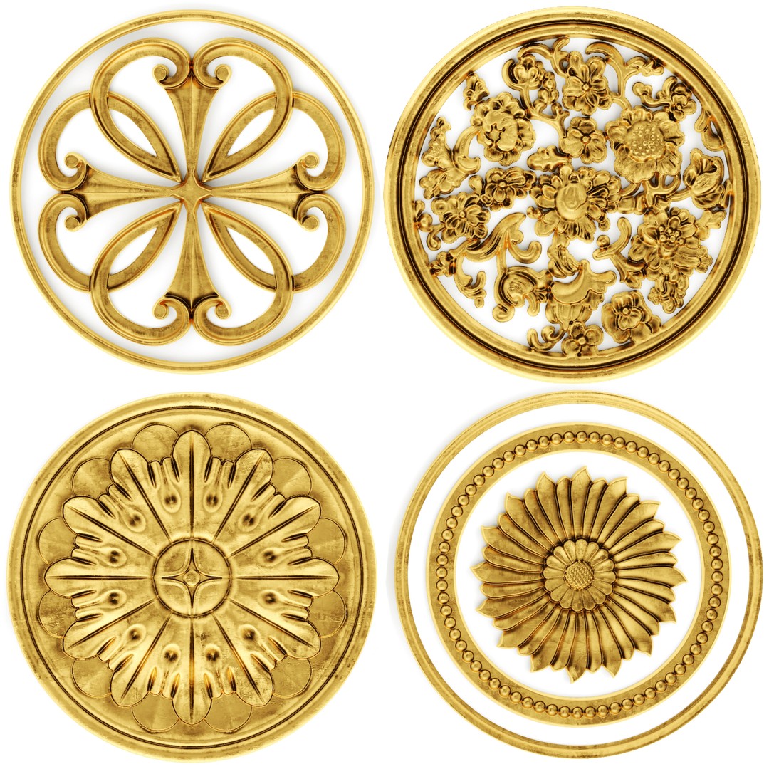 Cartouches 3D Model – Classic Stucco Ceiling Rosette, PBR Textures - View 32