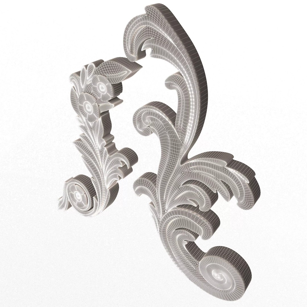 Corner Carved Plaster Molding 3D Model – Low Poly Architectural Decoration, FBX