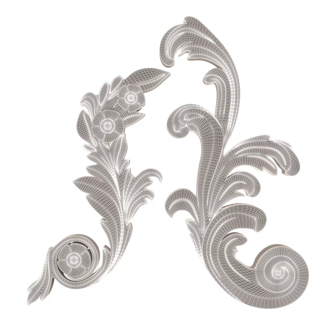 Corner Carved Plaster Molding 3D Model – Low Poly Architectural Decoration, FBX - View 10