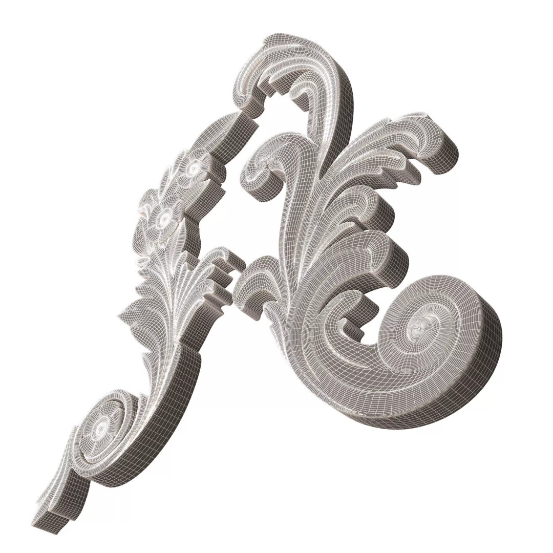 Corner Carved Plaster Molding 3D Model – Low Poly Architectural Decoration, FBX - View 11