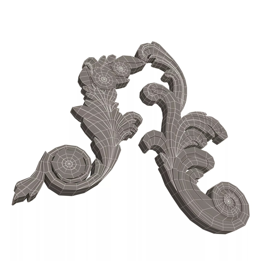 Corner Carved Plaster Molding 3D Model – Low Poly Architectural Decoration, FBX - View 12