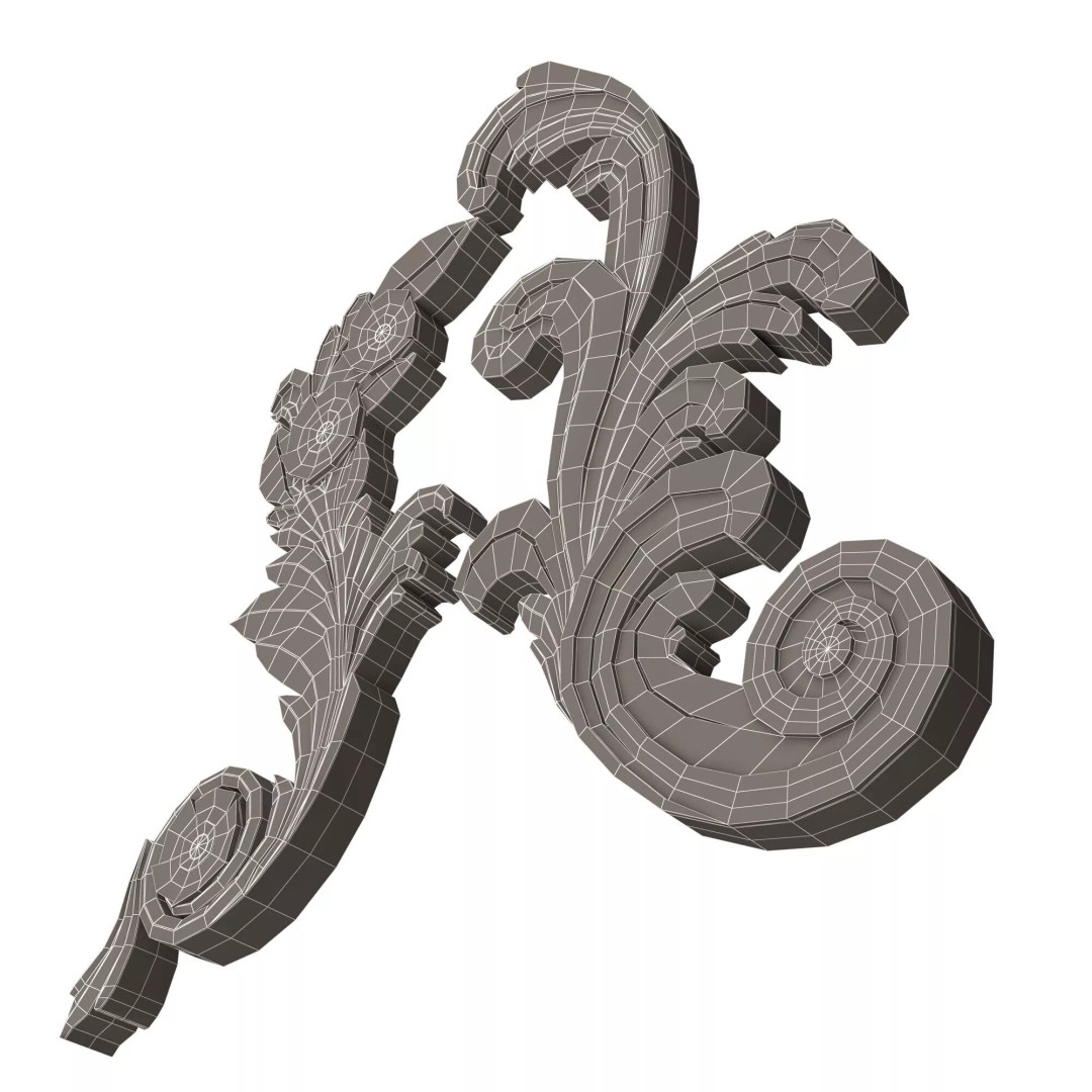 Corner Carved Plaster Molding 3D Model – Low Poly Architectural Decoration, FBX - View 13