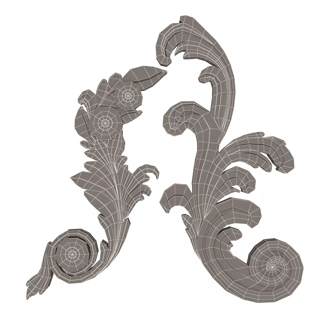 Corner Carved Plaster Molding 3D Model – Low Poly Architectural Decoration, FBX - View 14