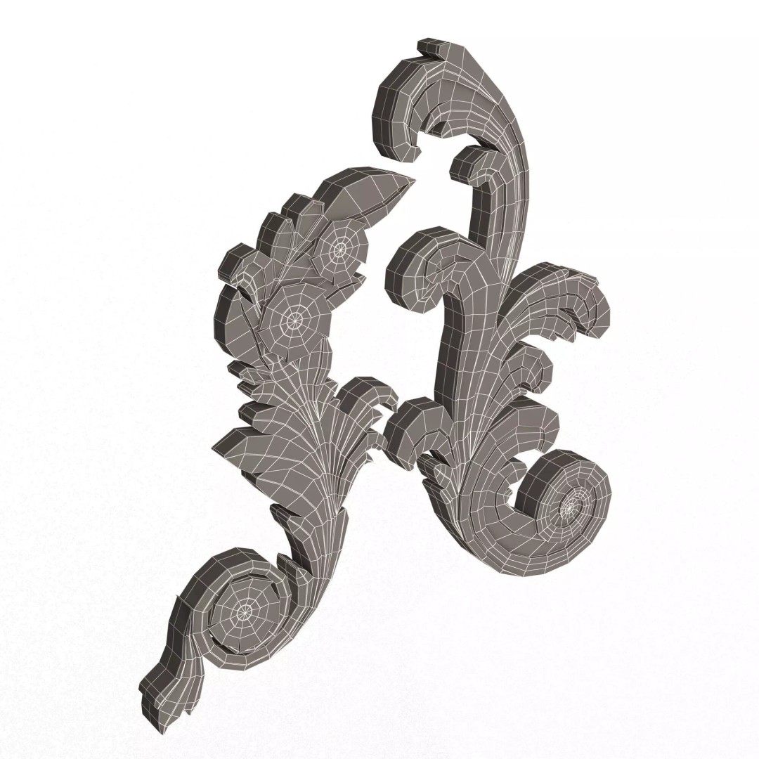 Corner Carved Plaster Molding 3D Model – Low Poly Architectural Decoration, FBX - View 15