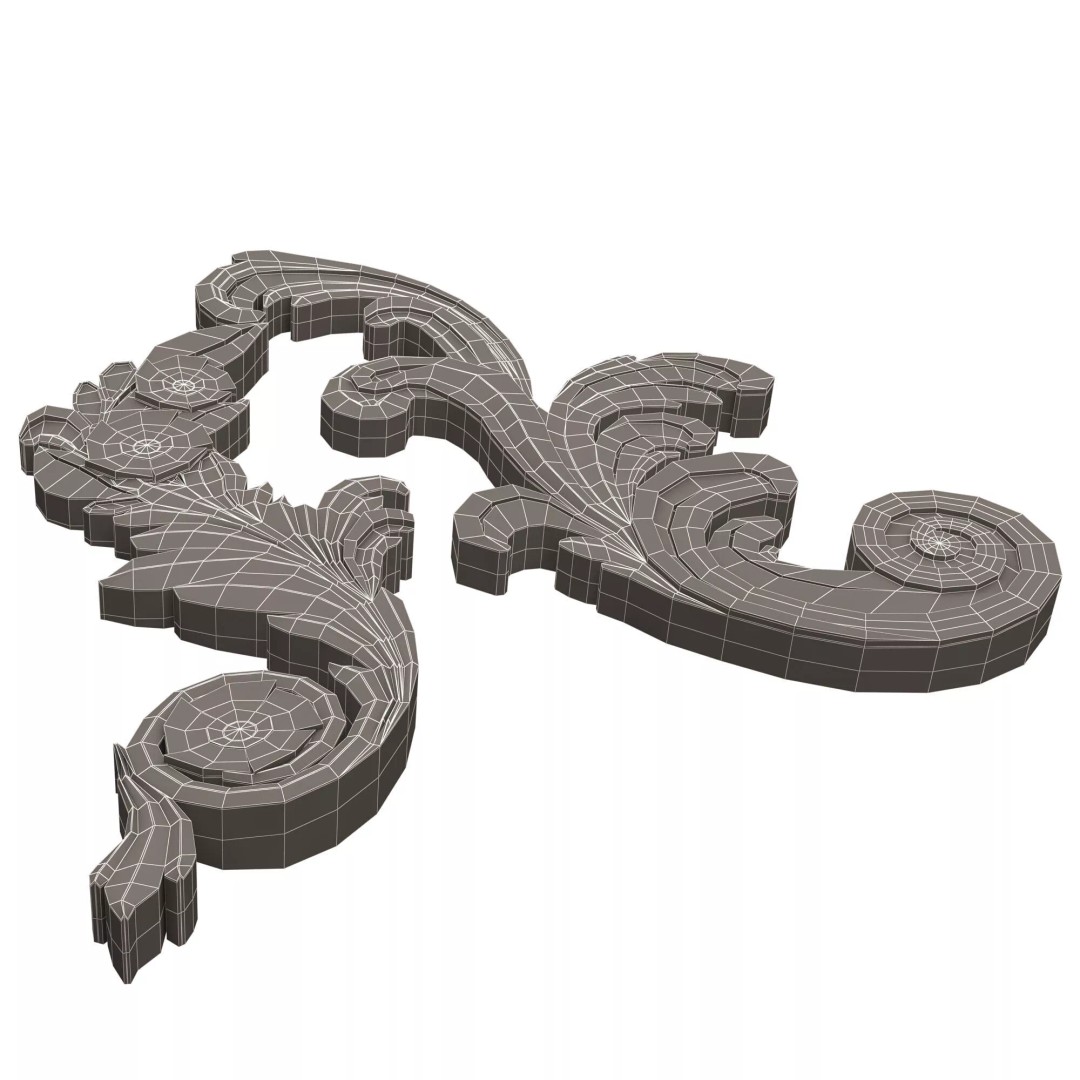 Corner Carved Plaster Molding 3D Model – Low Poly Architectural Decoration, FBX - View 16