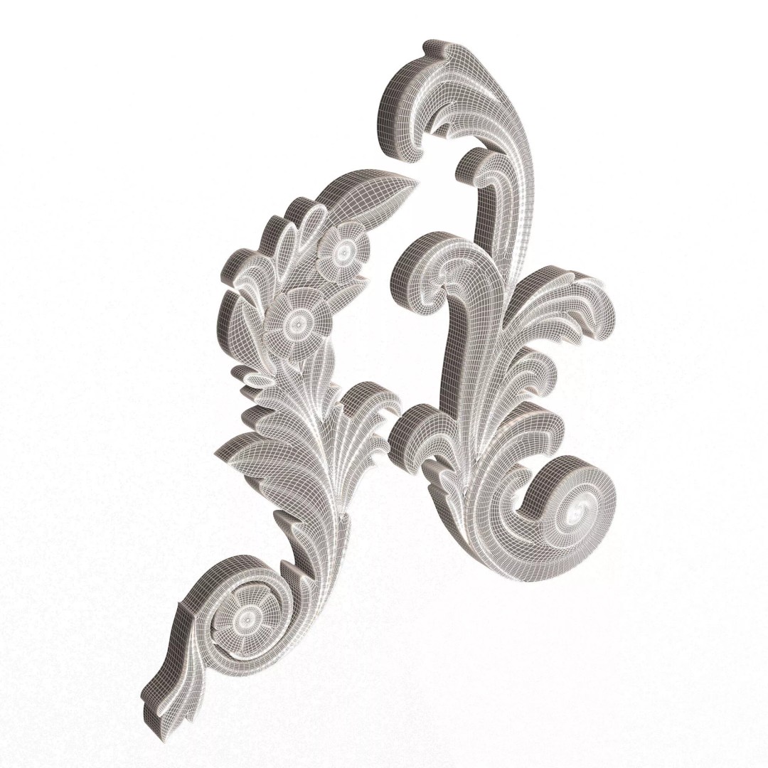 Corner Carved Plaster Molding 3D Model – Low Poly Architectural Decoration, FBX - View 17
