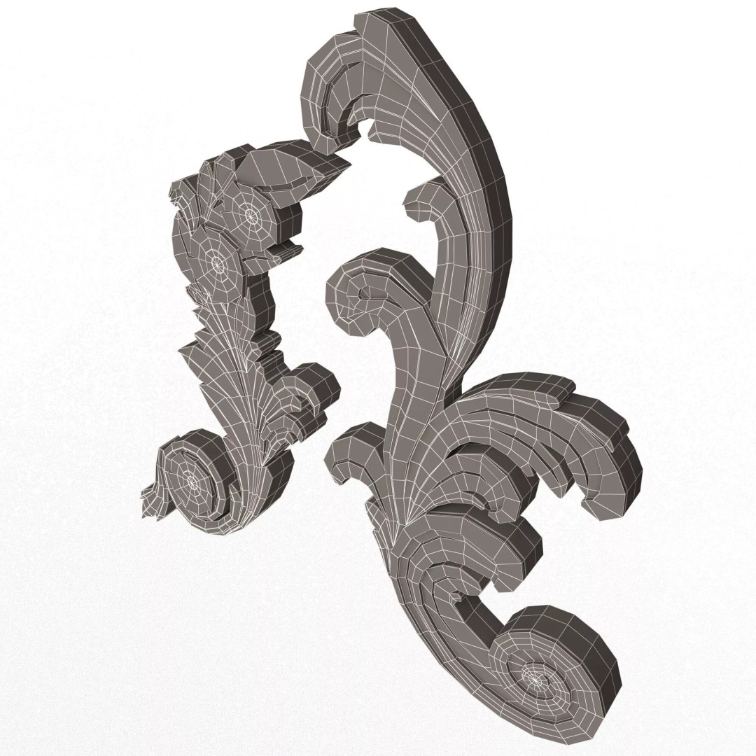 Corner Carved Plaster Molding 3D Model – Low Poly Architectural Decoration, FBX - View 18