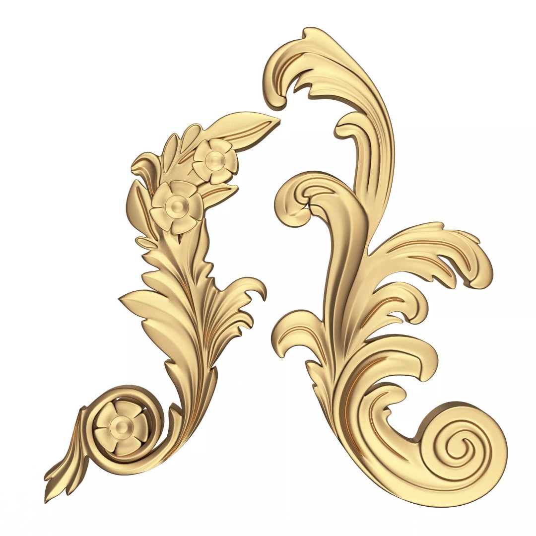 Corner Carved Plaster Molding 3D Model – Low Poly Architectural Decoration, FBX - View 2