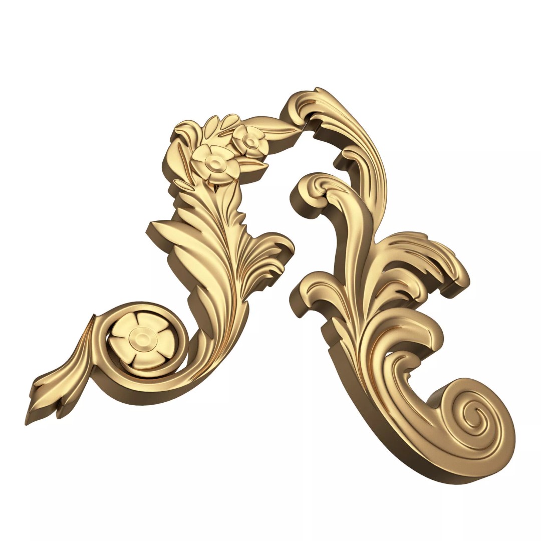 Corner Carved Plaster Molding 3D Model – Low Poly Architectural Decoration, FBX - View 3