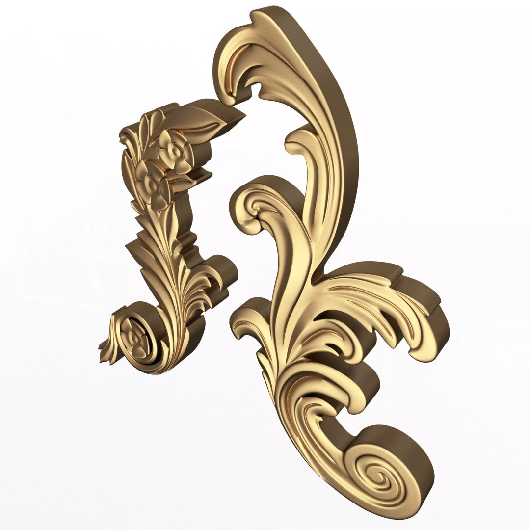 Corner Carved Plaster Molding 3D Model – Low Poly Architectural Decoration, FBX - View 4