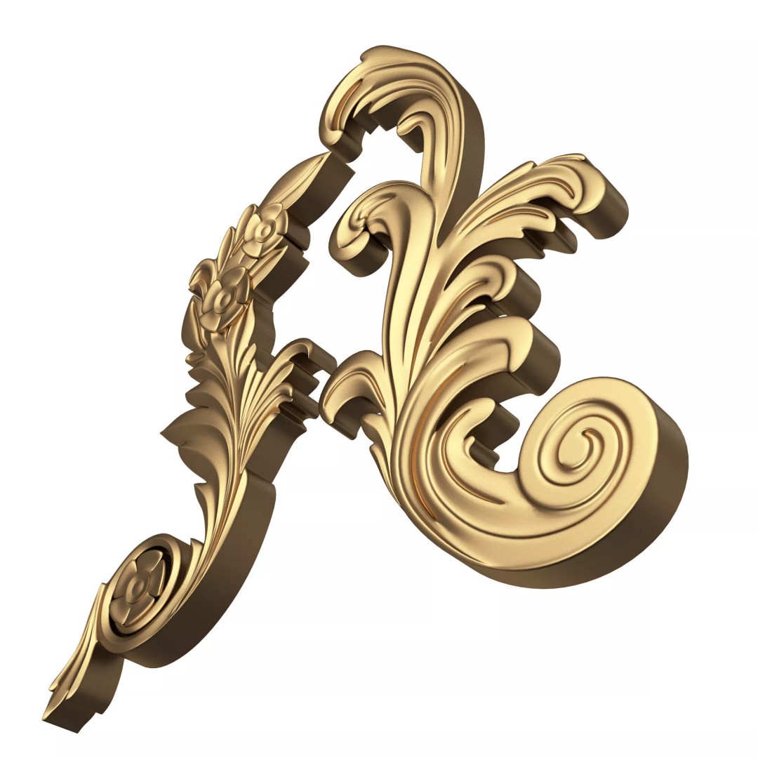 Corner Carved Plaster Molding 3D Model – Low Poly Architectural Decoration, FBX - View 6