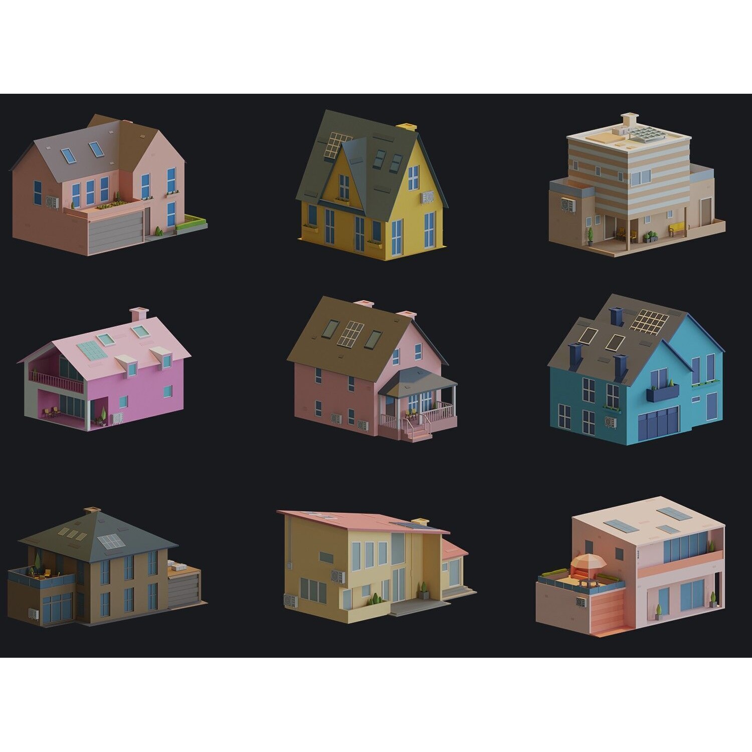 Cartoon Houses and Buildings - Low-Poly Game-Ready 3D Model - View 14