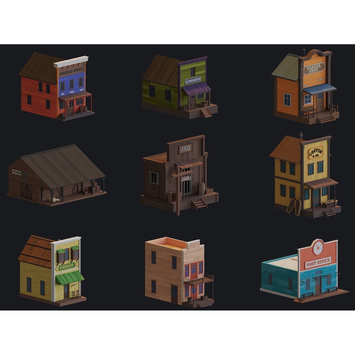 Cartoon Houses and Buildings - Low-Poly Game-Ready 3D Model - View 17