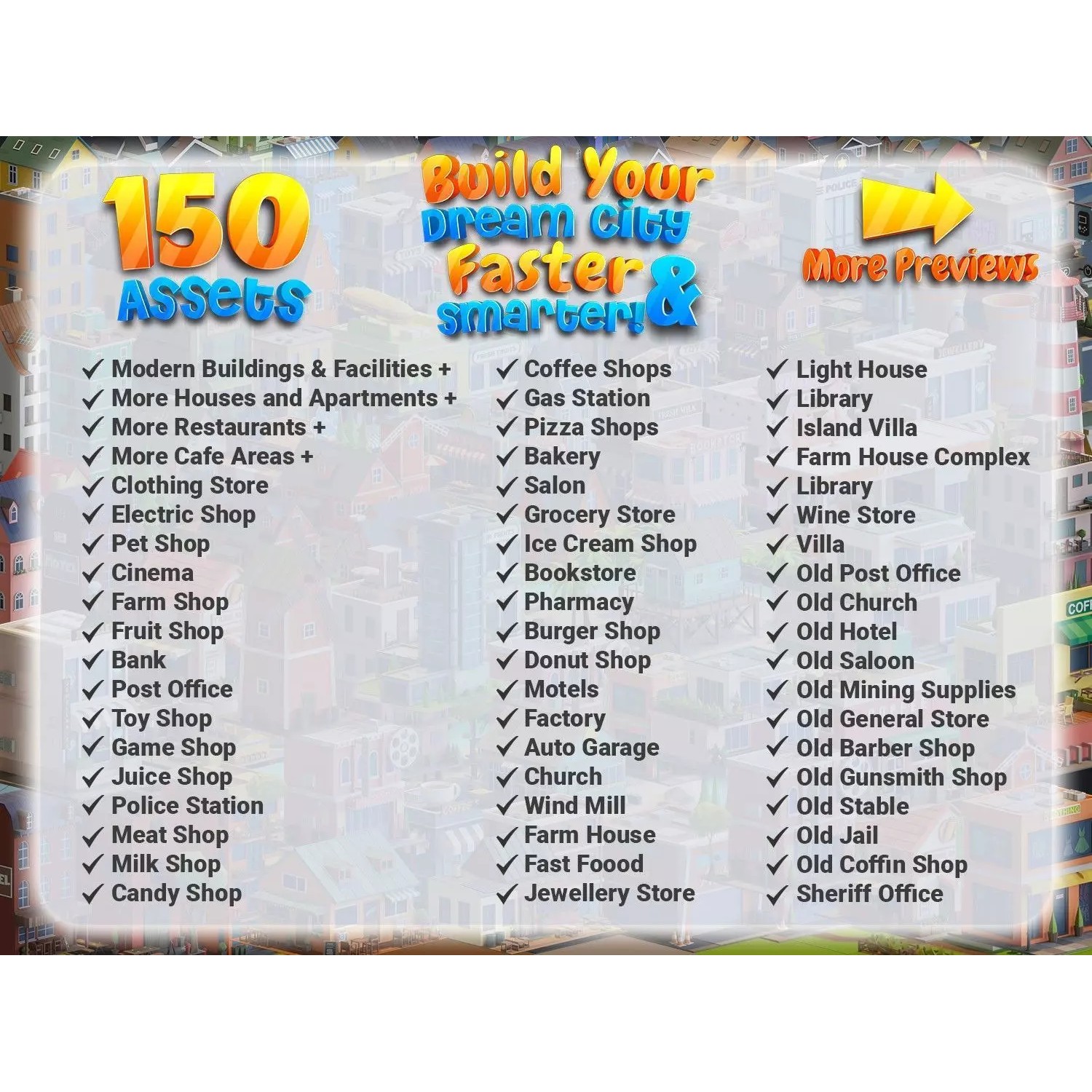 Cartoon Houses and Buildings - Low-Poly Game-Ready 3D Model - View 3