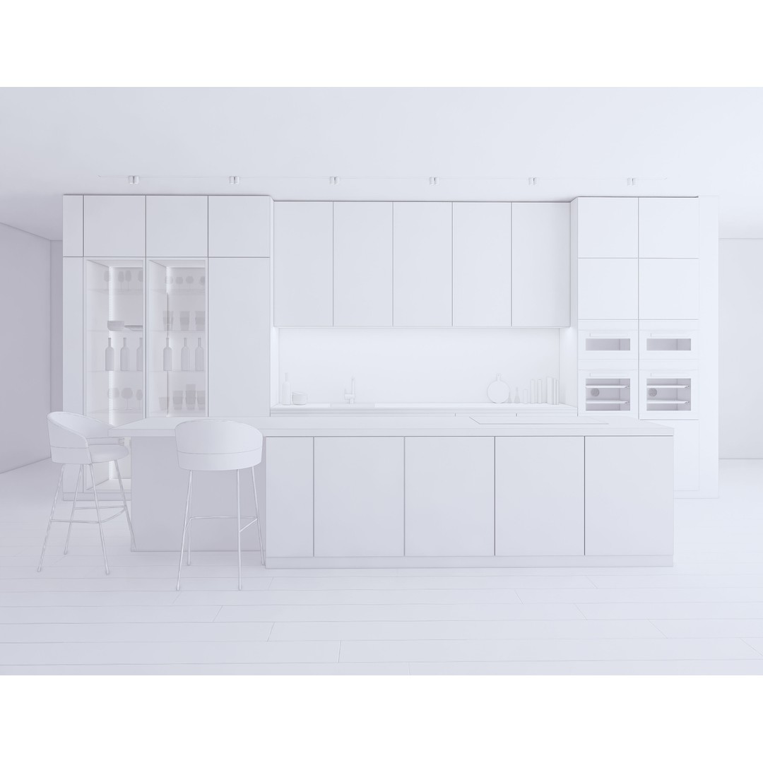 Modern Kitchen 3D Model – Low Poly Interior Asset, Revit, FBX, OBJ - View 12