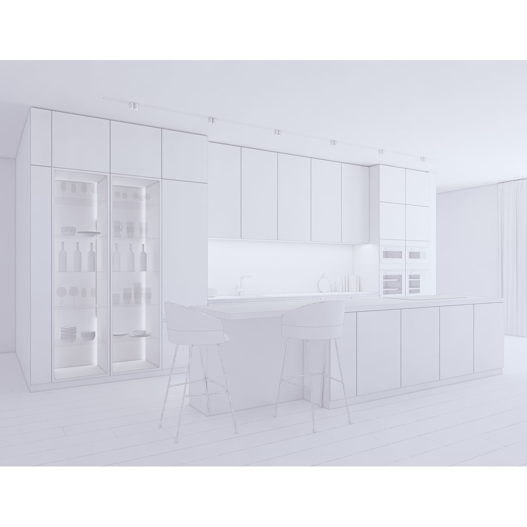 Modern Kitchen 3D Model – Low Poly Interior Asset, Revit, FBX, OBJ - View 13