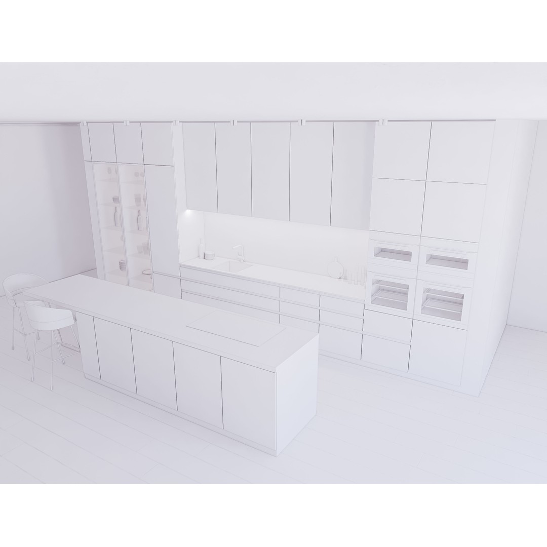 Modern Kitchen 3D Model – Low Poly Interior Asset, Revit, FBX, OBJ - View 15