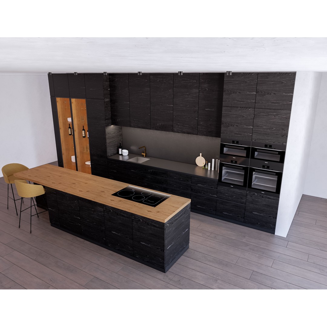 Modern Kitchen 3D Model – Low Poly Interior Asset, Revit, FBX, OBJ - View 5