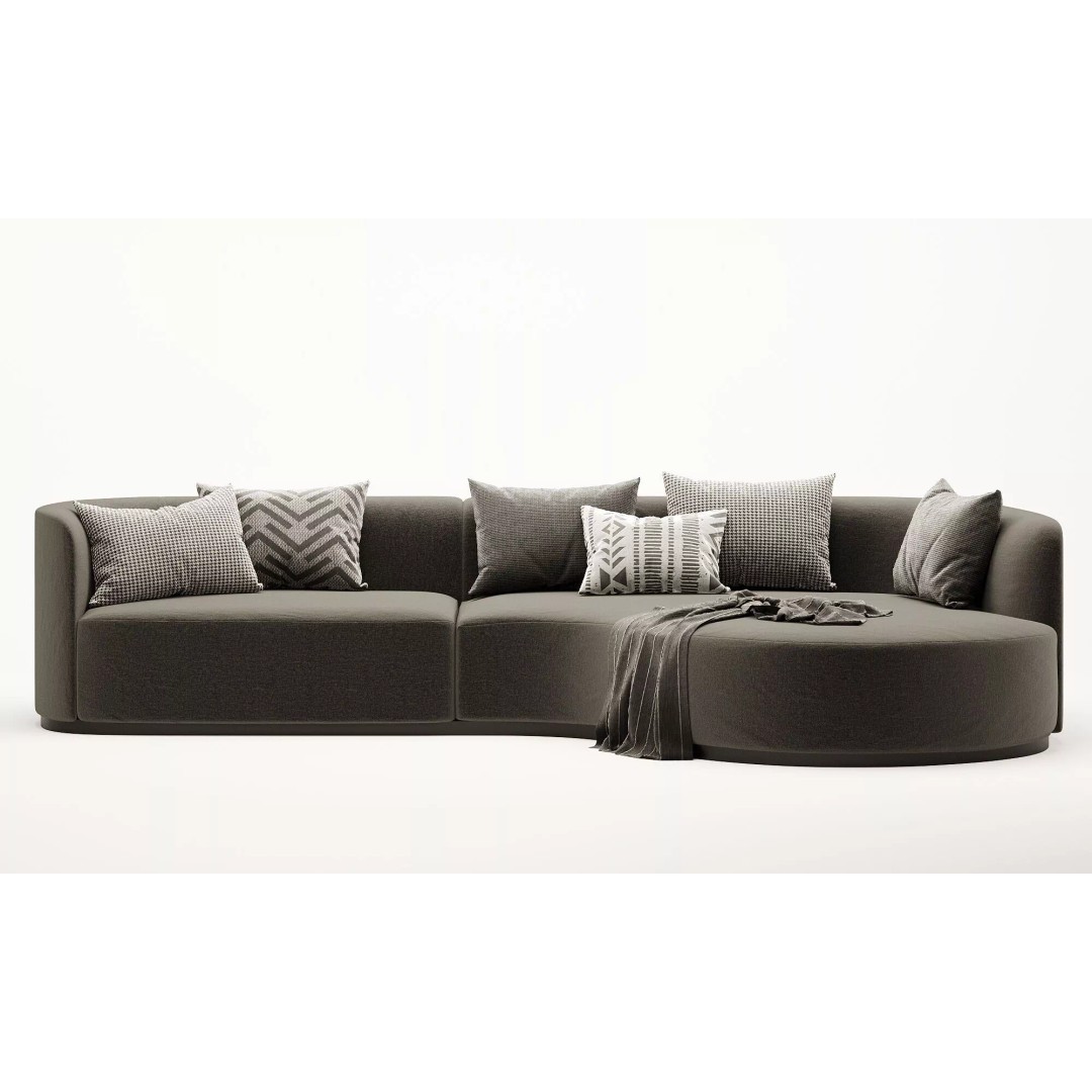 Curved 3 Seater Sofa 3D Model – Modern Fabric Design, FBX & OBJ - View 10
