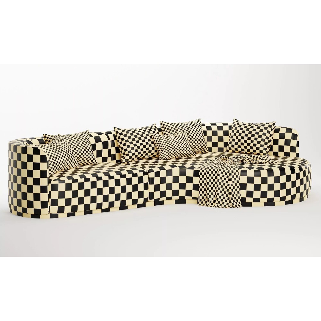 Curved 3 Seater Sofa 3D Model – Modern Fabric Design, FBX & OBJ - View 13