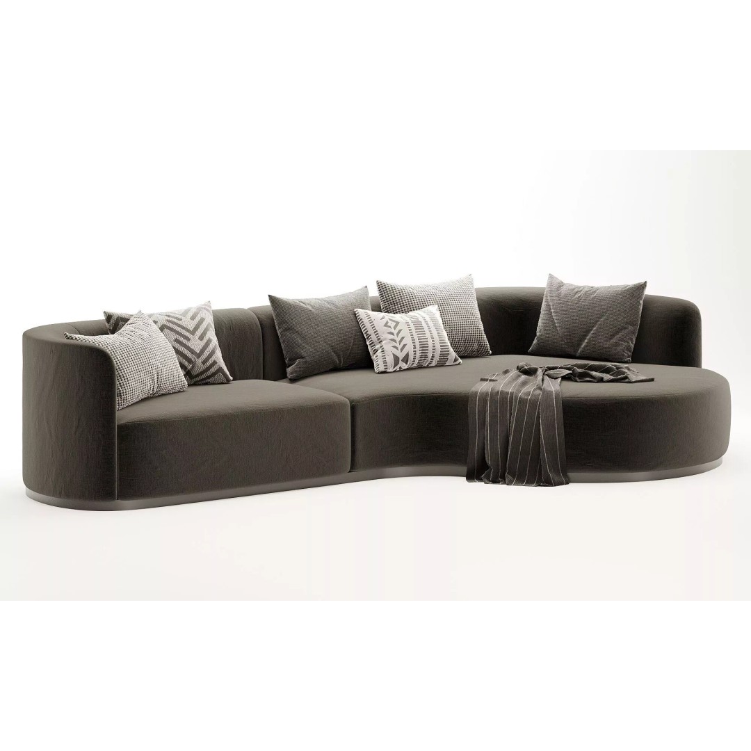 Curved 3 Seater Sofa 3D Model – Modern Fabric Design, FBX & OBJ - View 5