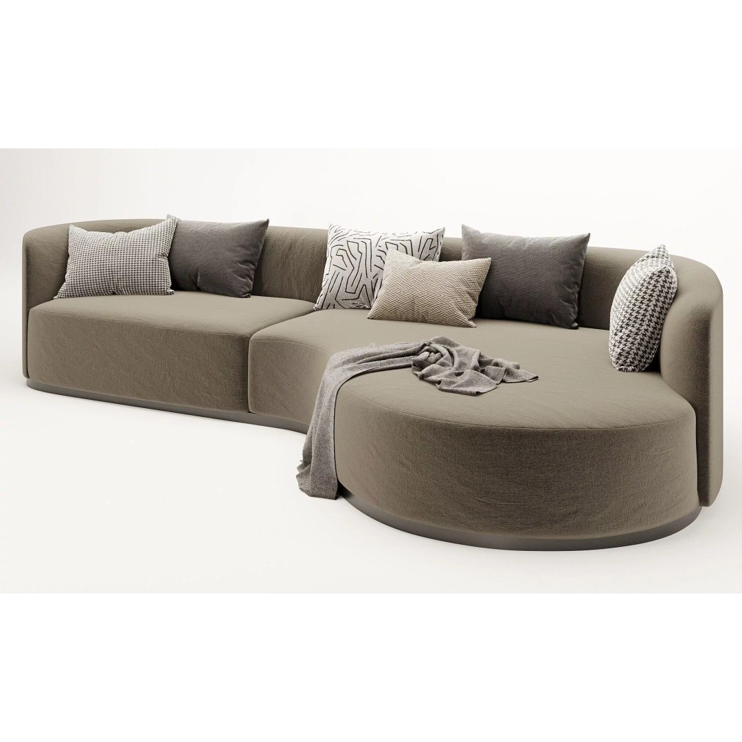 Curved 3 Seater Sofa 3D Model – Modern Fabric Design, FBX & OBJ - View 6